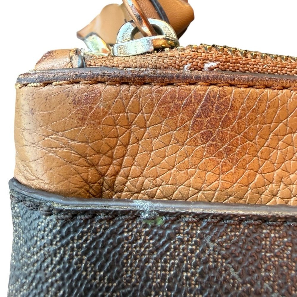 Michael Kors Wristlet Wallet Brown MK Logo PVC Leather Trim Strap Zip Clutch - Picture 6 of 14